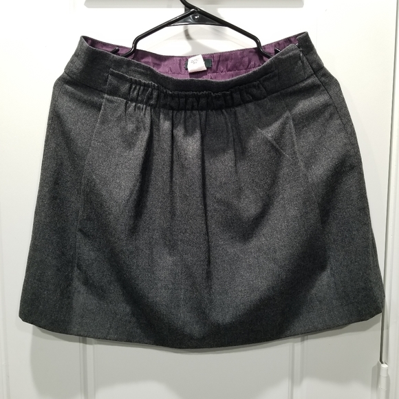 J Crew Wool Mini Skirt Charcoal Grey Shirred Pleated Sz 0 Gathered Women Lined - Picture 2 of 12